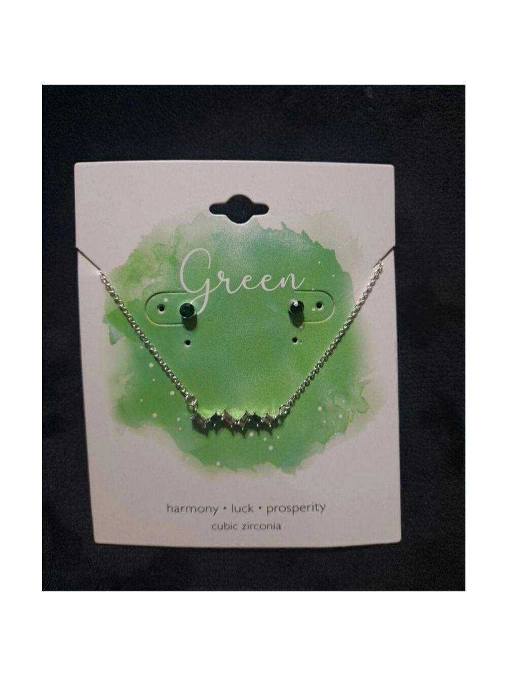 Green Silver Cubic Zirconia Necklace and Earring Set - Picture 2 of 5